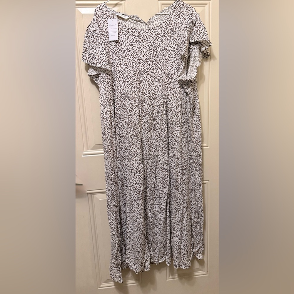 Fantaslook Animal Print Tiered Pullover Dress Flutter Cap Sleeves Size XXL